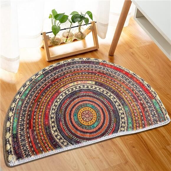 Half Round Door Mat,Semi Circle Bathroom Floor Rug,Mandala Boho Bohemian - Picture 3 of 6